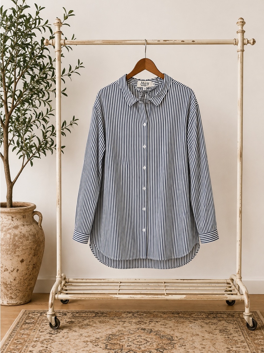 Classic Navy & White Striped Women's Button-Down Shirt Dress